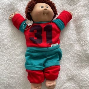 1982 VINTAGE CABBAGE PATCH BOY DOLL Original Jogging Outfit-Coleco Brown Hair 8H